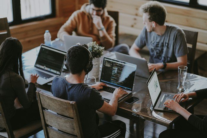 Professionals collaborating in an office